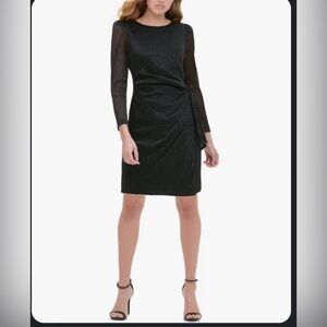 TOMMY HILFIGER Womens Black Belted Heather, The Knee Cocktail Sheath Dress 8